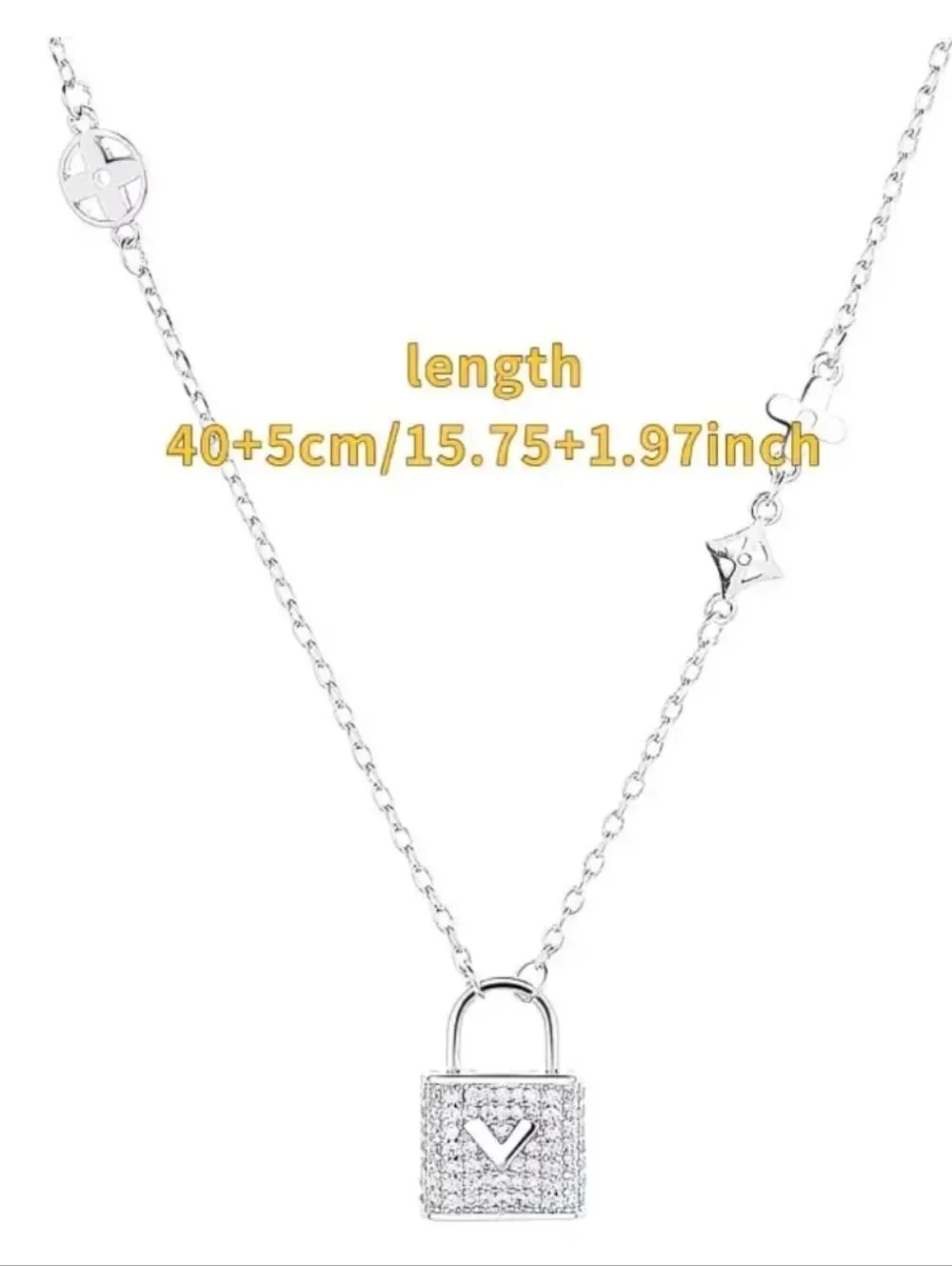 Silver Diamond V Lock Pendant Necklace